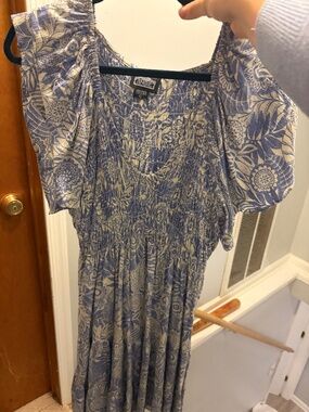 Purple and white mid knee dress